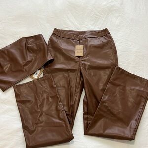 Brown Faux Leather Two Piece Set